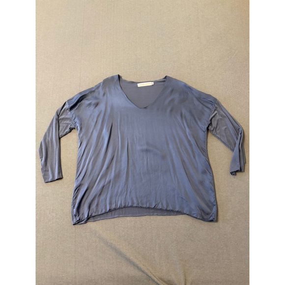 The Porter Collective Long Sleeve Silk Blend Blouse Blue Size Small - Picture 5 of 7